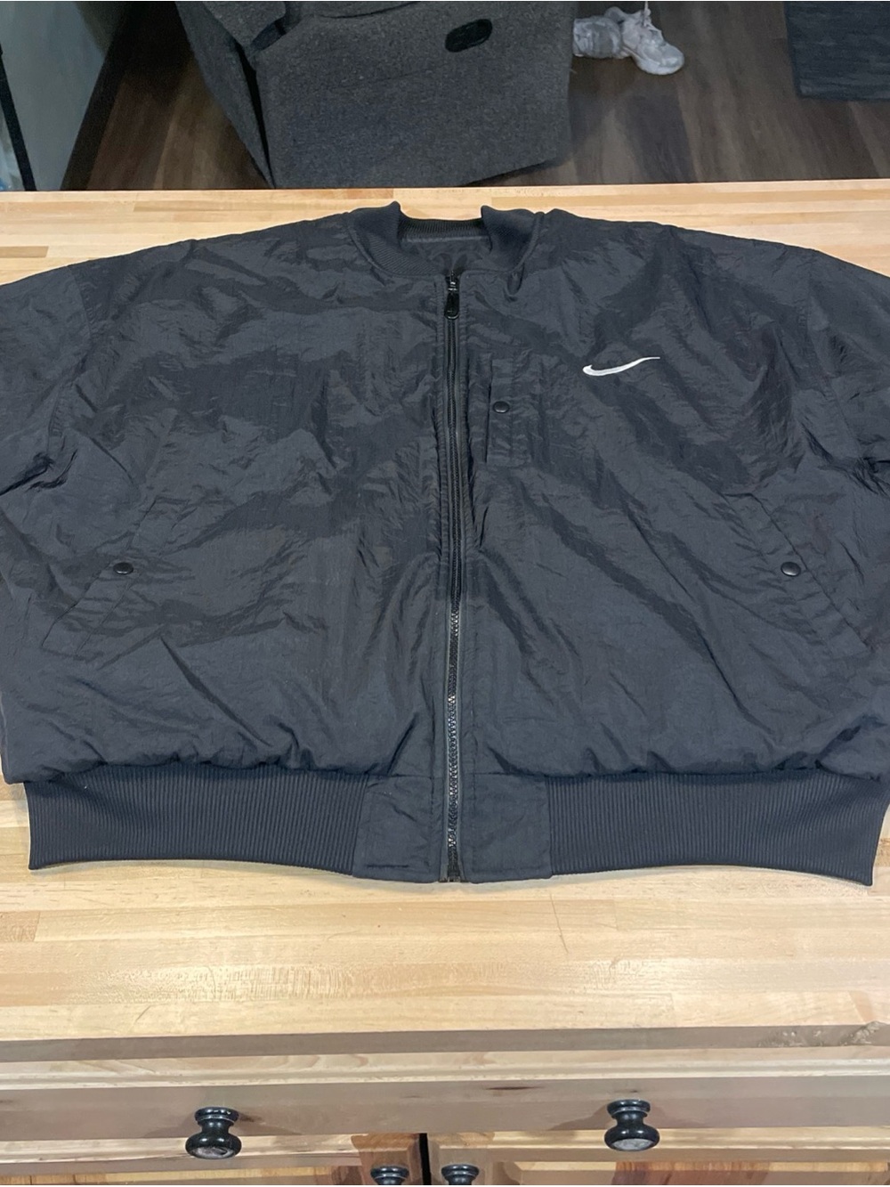 Nike Black Quilted Bomber Jacket with White Swoosh Vintage Reversible